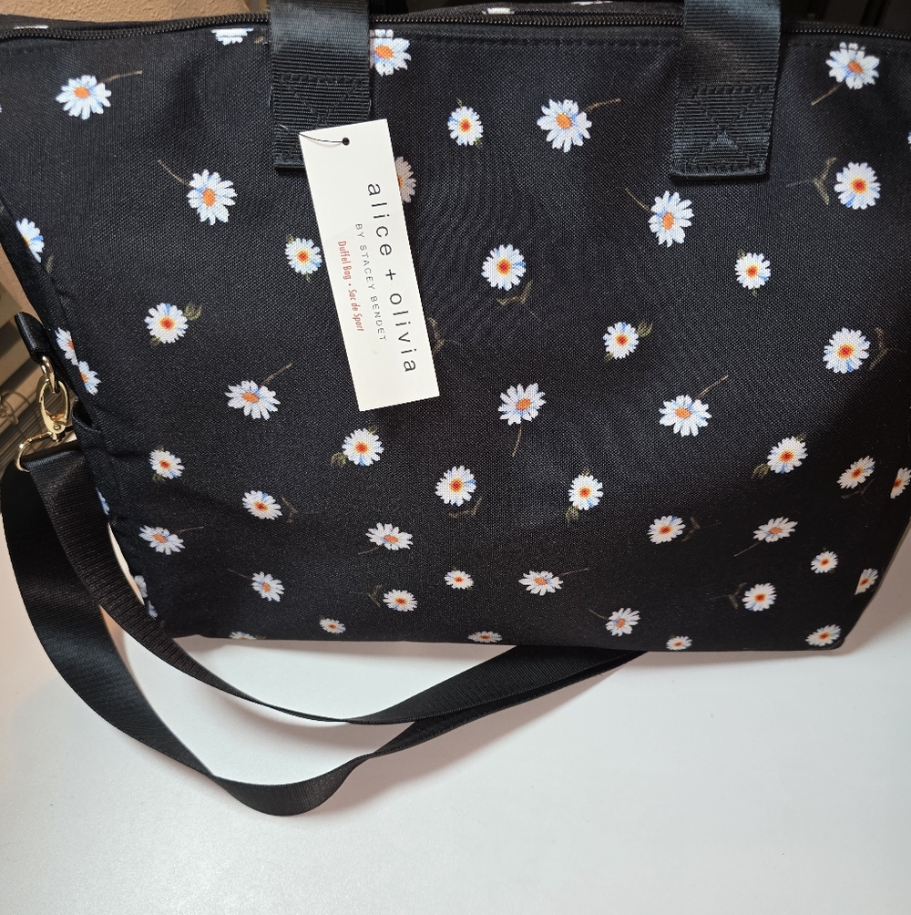 Alice + Olivia Black Daisy Print Tote NWT